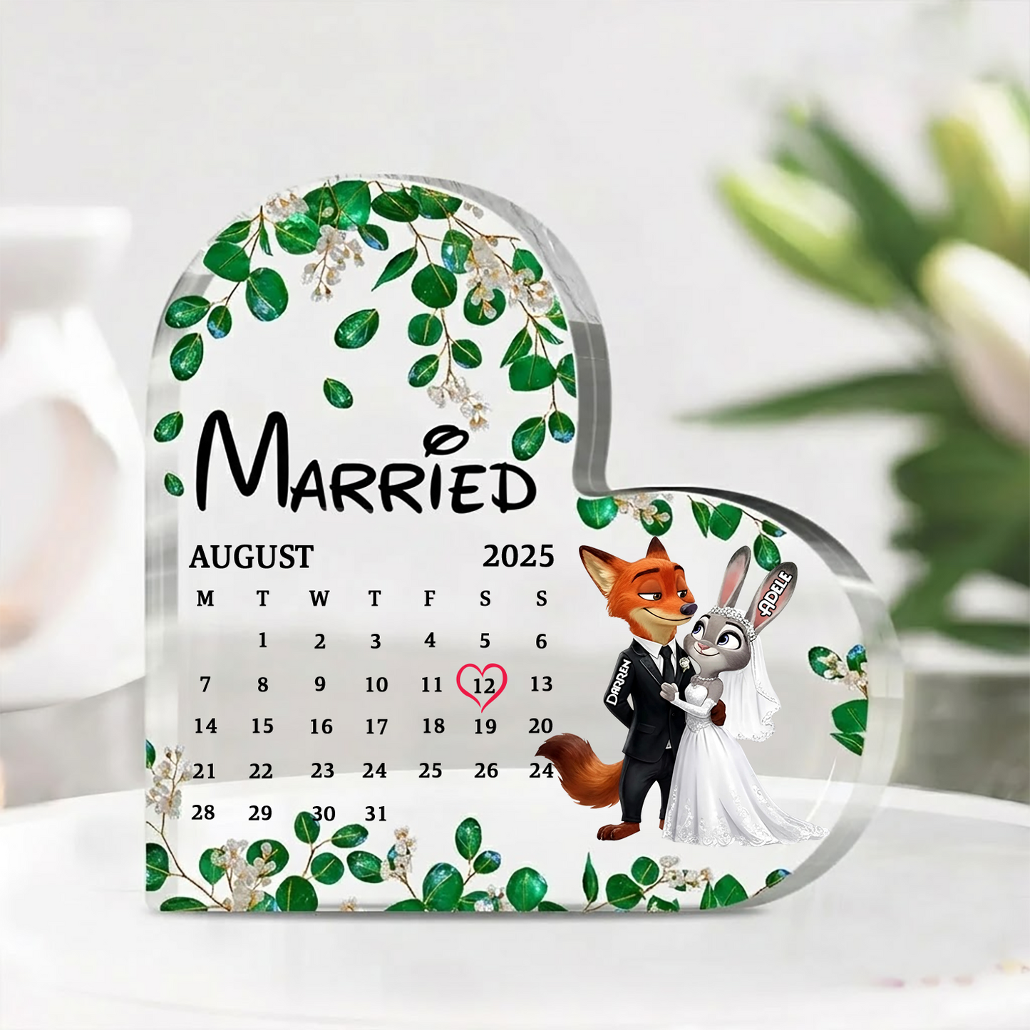 Married Fox & Bunny Couple - Personalized Fox & Bunny Custom Shaped Acrylic Plaque