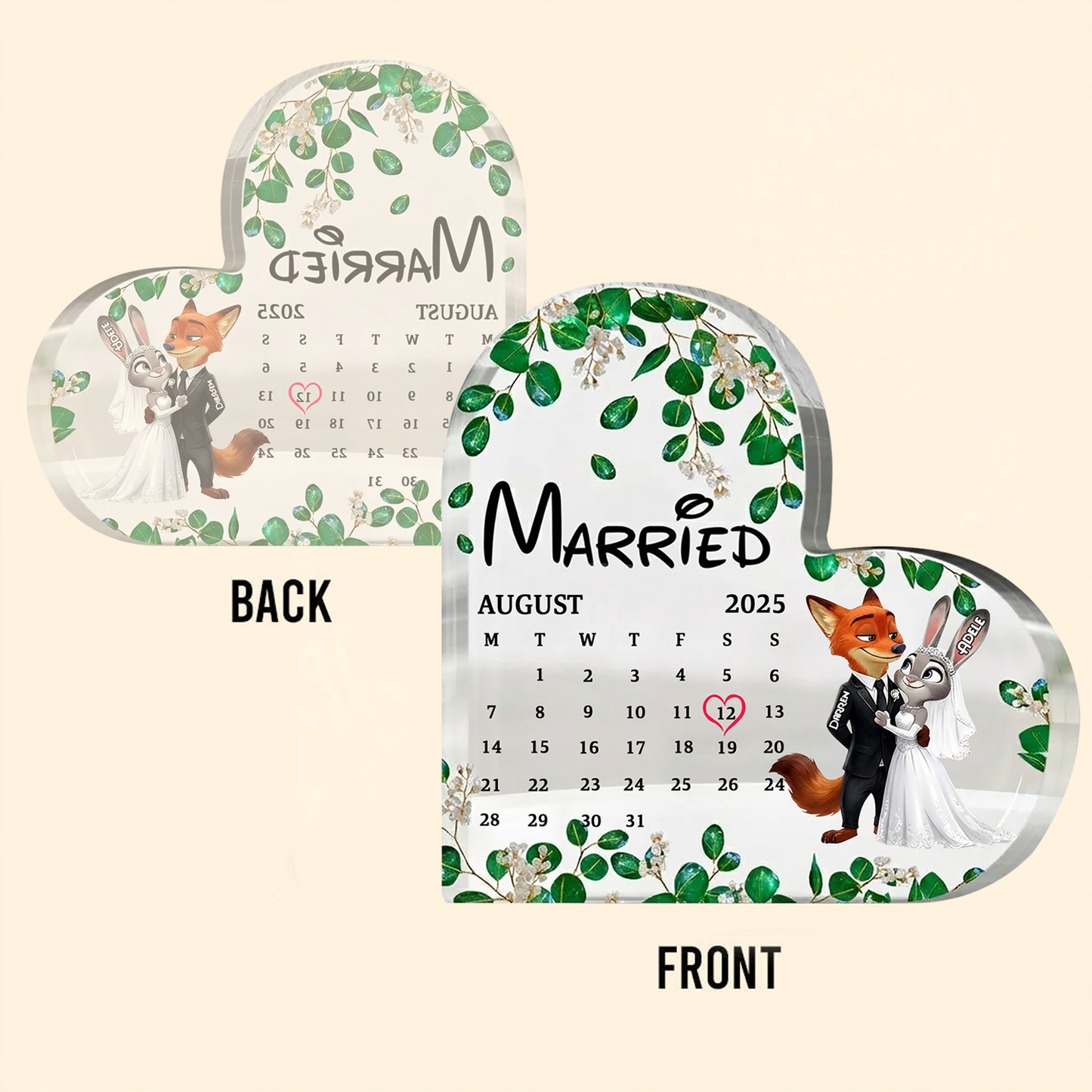 Married Fox & Bunny Couple - Personalized Fox & Bunny Custom Shaped Acrylic Plaque