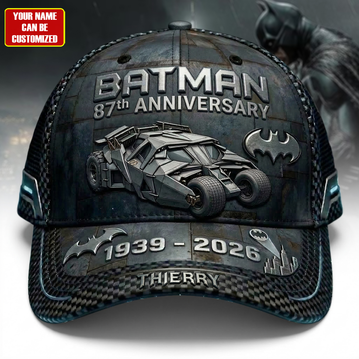 Dark Knight 87th Anniversary Cap 1939–2026 – Gotham Hero Bat Car Collector Hat