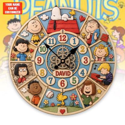 Personalized Classic Comic Friends Wall Clock – Custom Name Puppy & Bird Decor