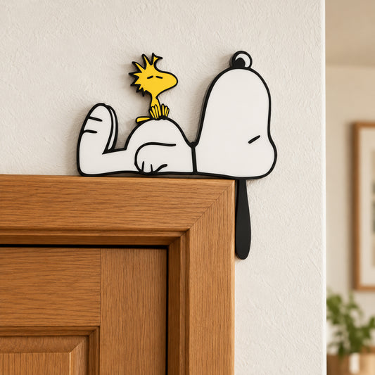 Sleepy Cartoon Puppy Door Corner Decor – Cute Dog & Bird Home Decoration