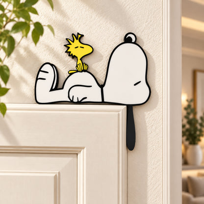 Sleepy Cartoon Puppy Door Corner Decor – Cute Dog & Bird Home Decoration