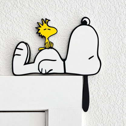 Sleepy Cartoon Puppy Door Corner Decor – Cute Dog & Bird Home Decoration