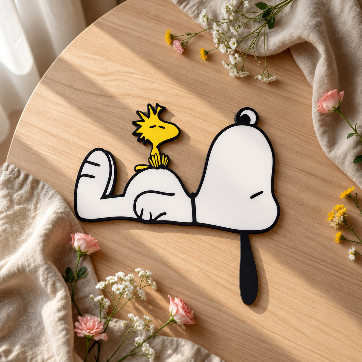 Sleepy Cartoon Puppy Door Corner Decor – Cute Dog & Bird Home Decoration