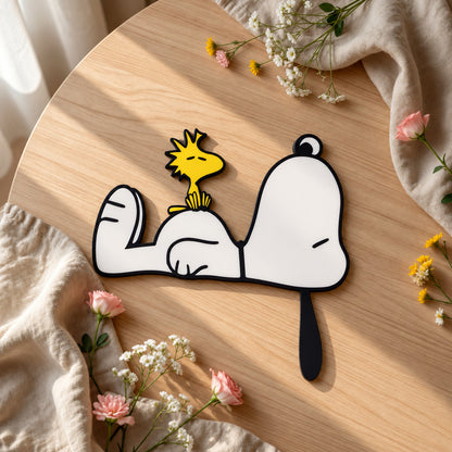 Sleepy Cartoon Puppy Door Corner Decor – Cute Dog & Bird Home Decoration