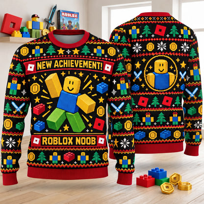 Retro Blocky Gamer Ugly Christmas Sweater – Festive Noob Gaming Holiday Sweater