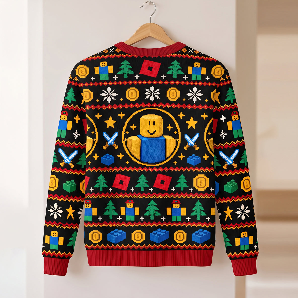 Retro Blocky Gamer Ugly Christmas Sweater – Festive Noob Gaming Holiday Sweater