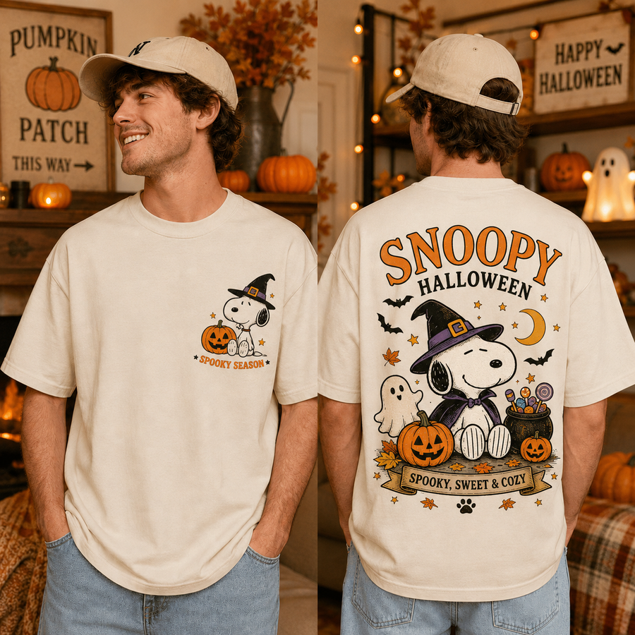 Spooky Puppy Halloween T-Shirt – Witch, Pumpkin & Ghost Graphic Tee