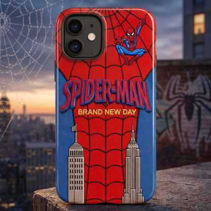 Spider City Hero Phone Case – Red & Blue Skyline Design
