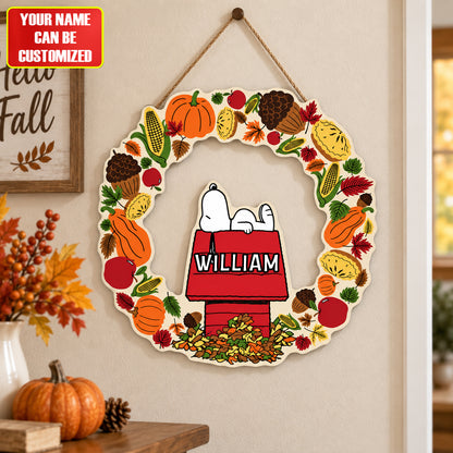 Personalized Autumn Beagle Wood Sign – Custom Name Fall Home Decor