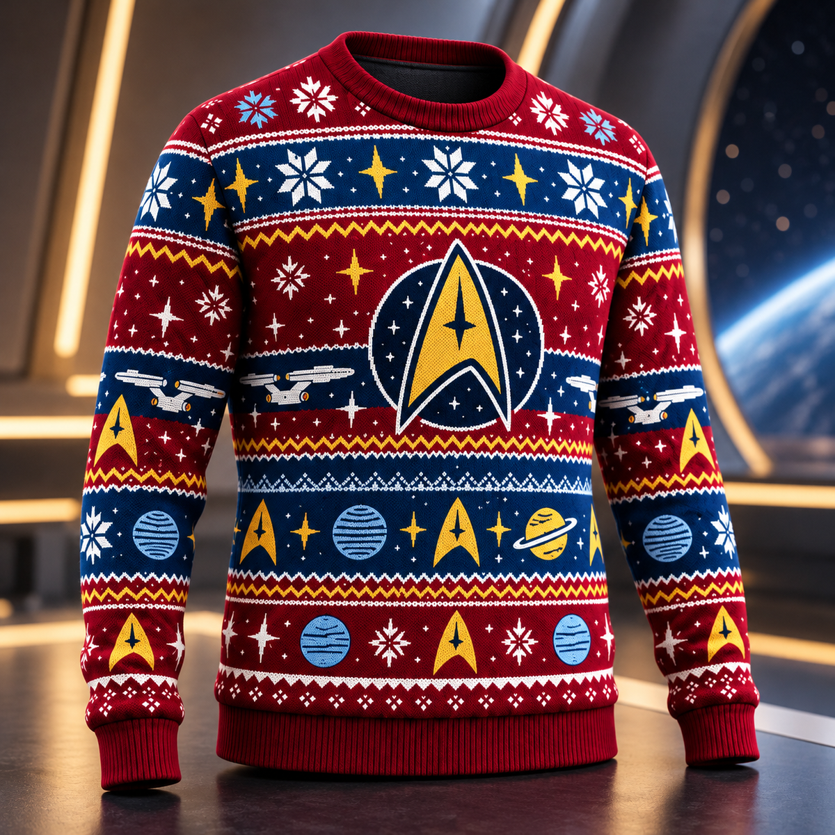 Galactic Explorer Ugly Christmas Sweater – Retro Sci-Fi Holiday Sweater