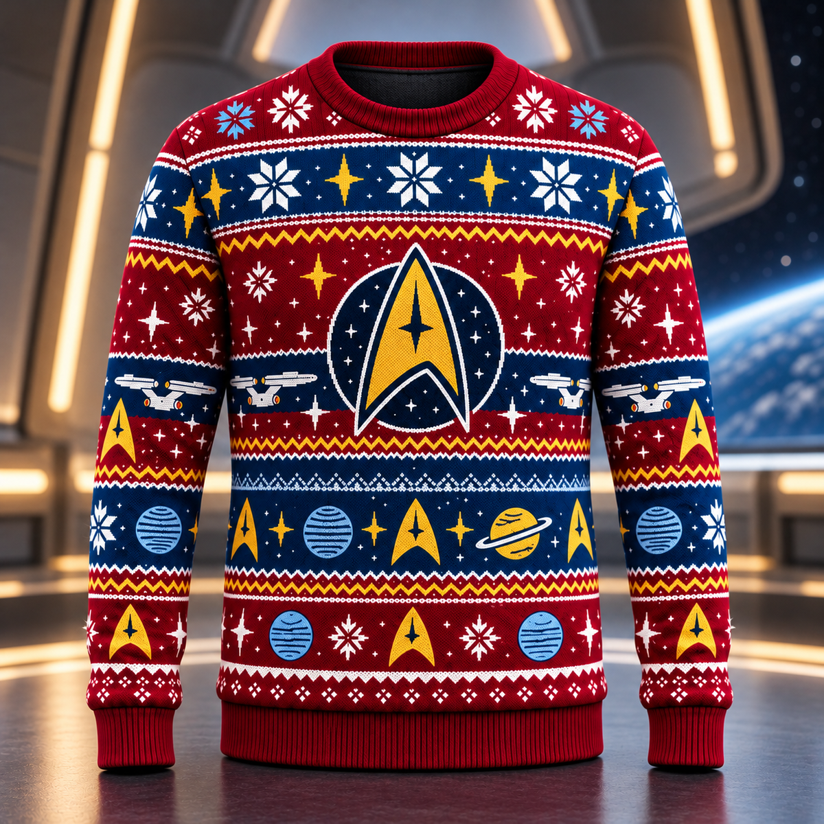 Galactic Explorer Ugly Christmas Sweater – Retro Sci-Fi Holiday Sweater