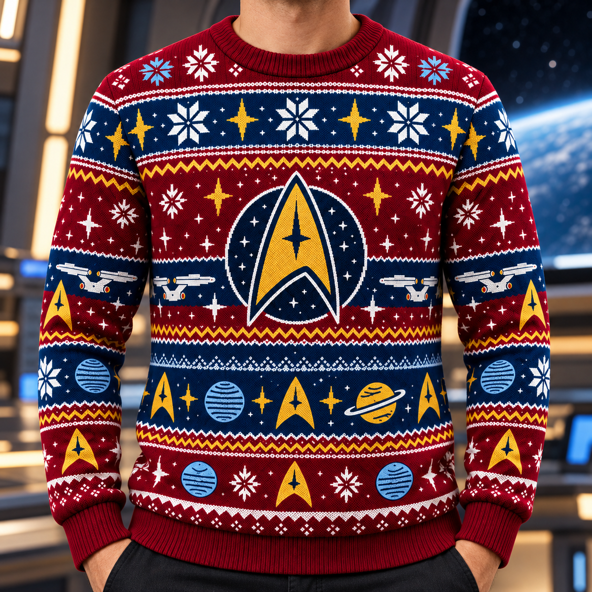 Galactic Explorer Ugly Christmas Sweater – Retro Sci-Fi Holiday Sweater