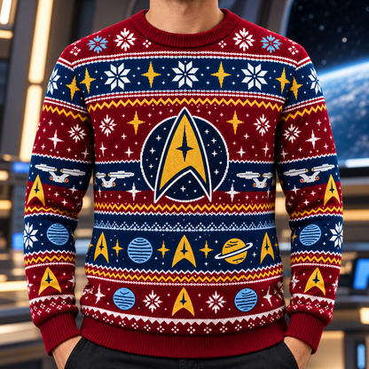 Galactic Explorer Ugly Christmas Sweater – Retro Sci-Fi Holiday Sweater