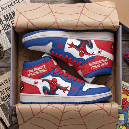 Friendly Spider Hero AJ1 High Top Sneakers – Red Blue Superhero Fan Shoes