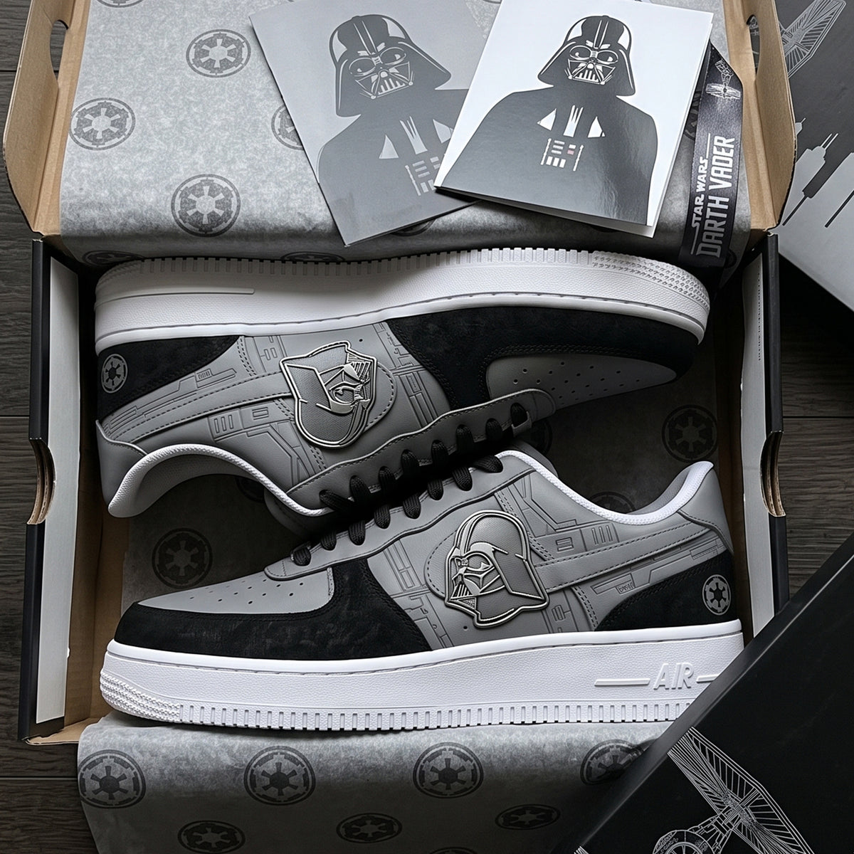 Dark Space AF1 Low Top Sneakers – Black Gray Sci-Fi Fan Shoes