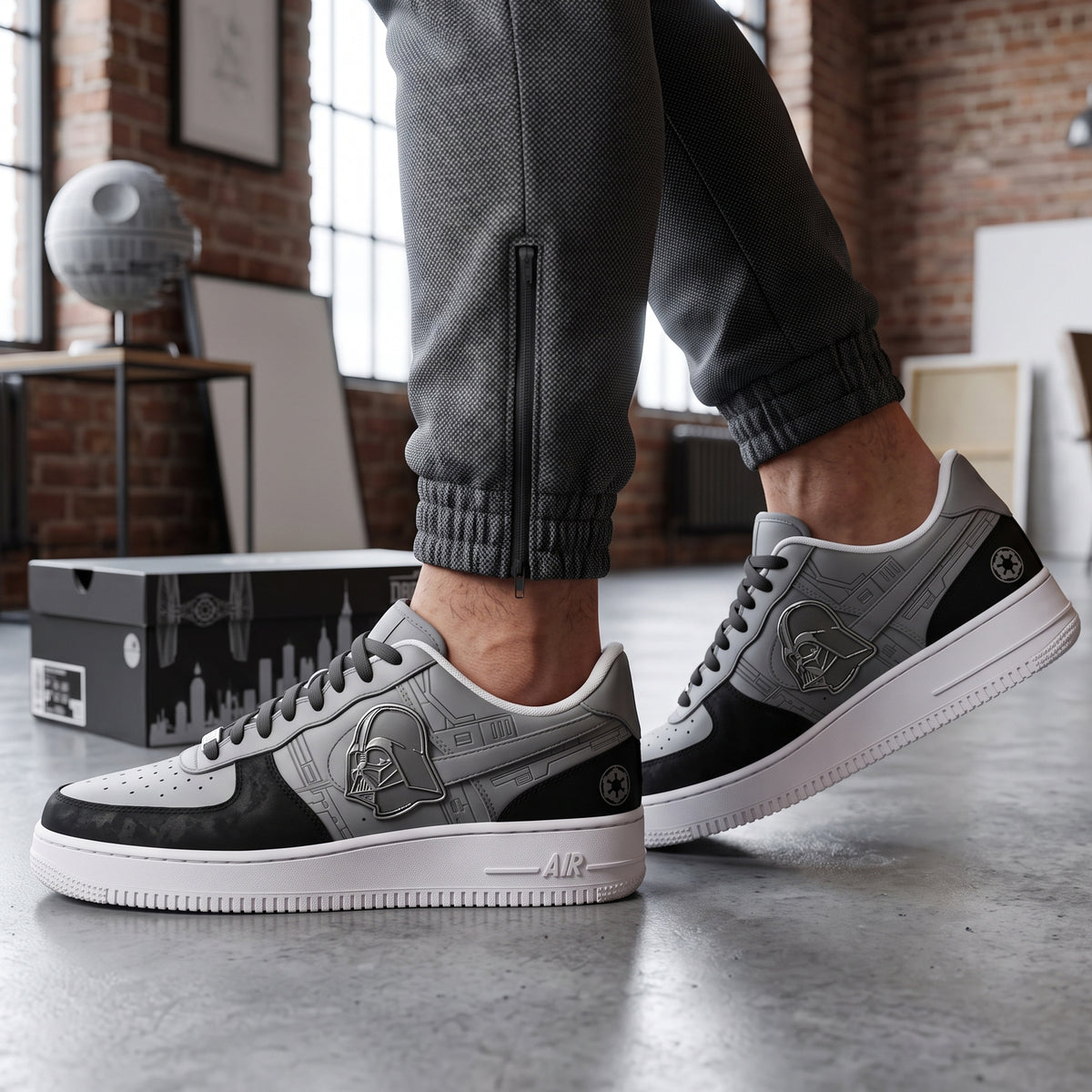 Dark Space AF1 Low Top Sneakers – Black Gray Sci-Fi Fan Shoes