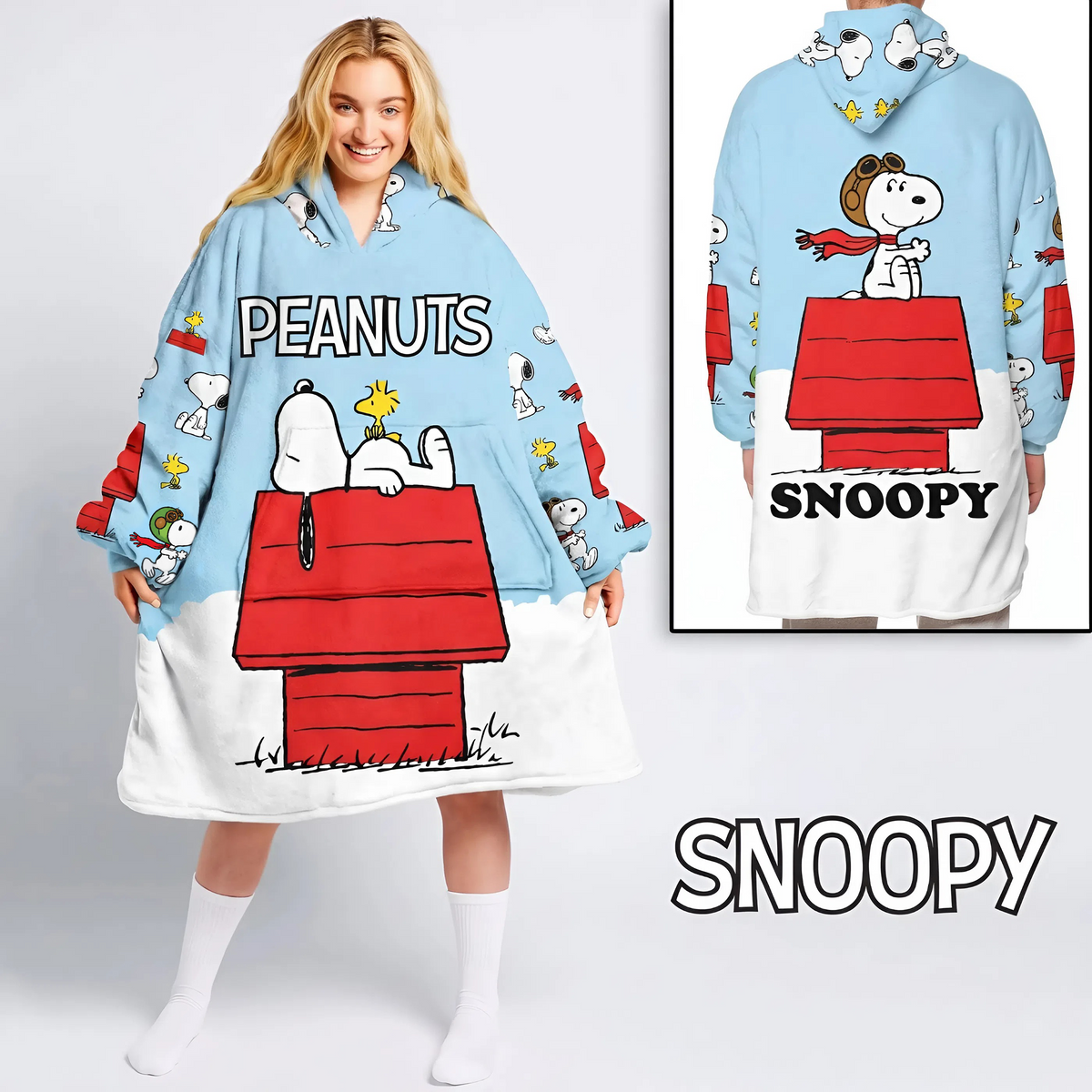 Cozy Rooftop Puppy Hoodie Blanket – Cute Cartoon Dog Wearable Blanket