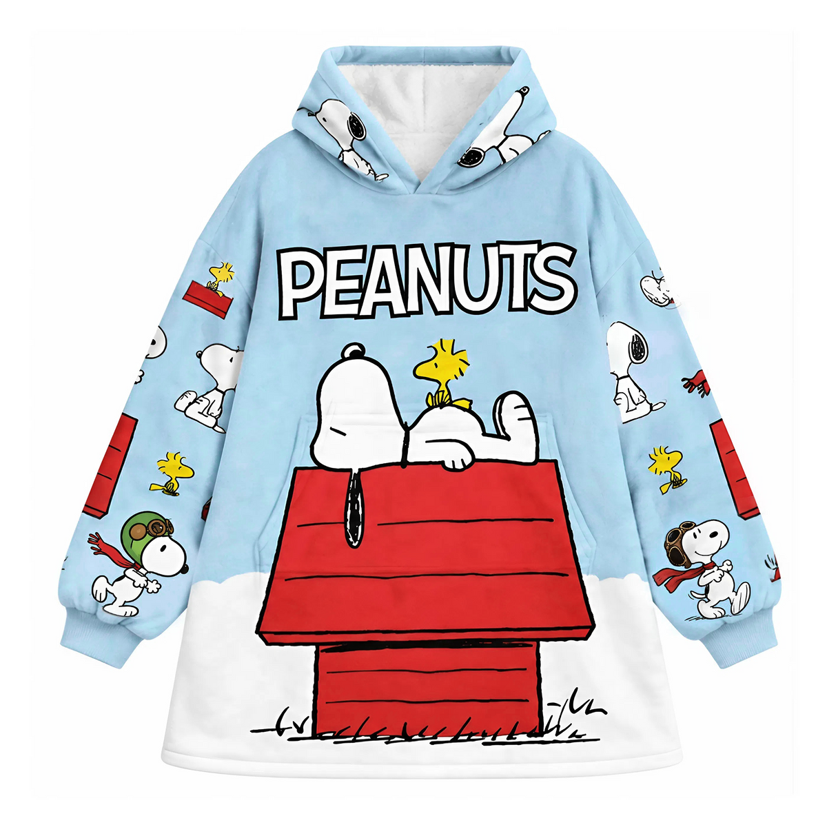 Cozy Rooftop Puppy Hoodie Blanket – Cute Cartoon Dog Wearable Blanket