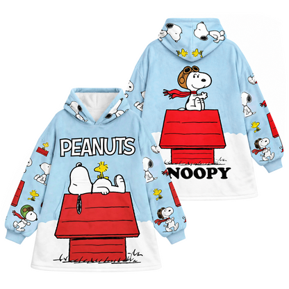Cozy Rooftop Puppy Hoodie Blanket – Cute Cartoon Dog Wearable Blanket