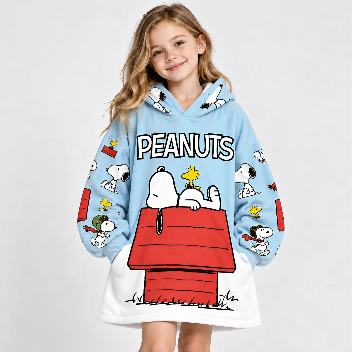 Cozy Rooftop Puppy Hoodie Blanket – Cute Cartoon Dog Wearable Blanket