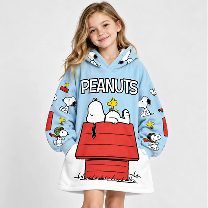 Cozy Rooftop Puppy Hoodie Blanket – Cute Cartoon Dog Wearable Blanket