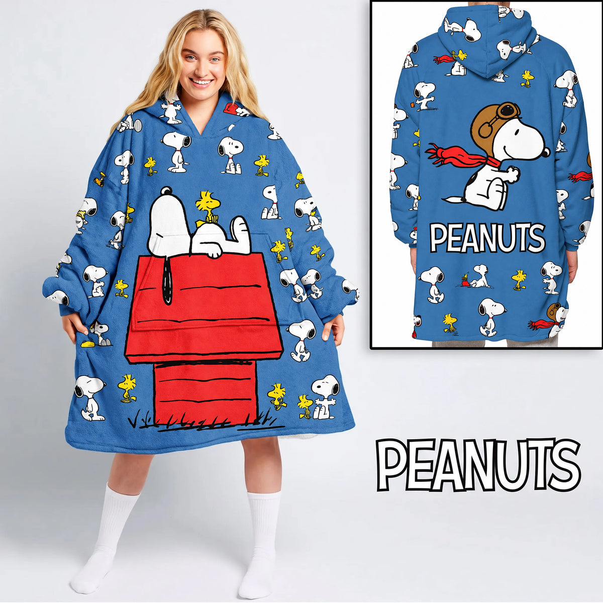 Flying Puppy Adventure Hoodie Blanket – Cozy Cartoon Dog Wearable Blanket