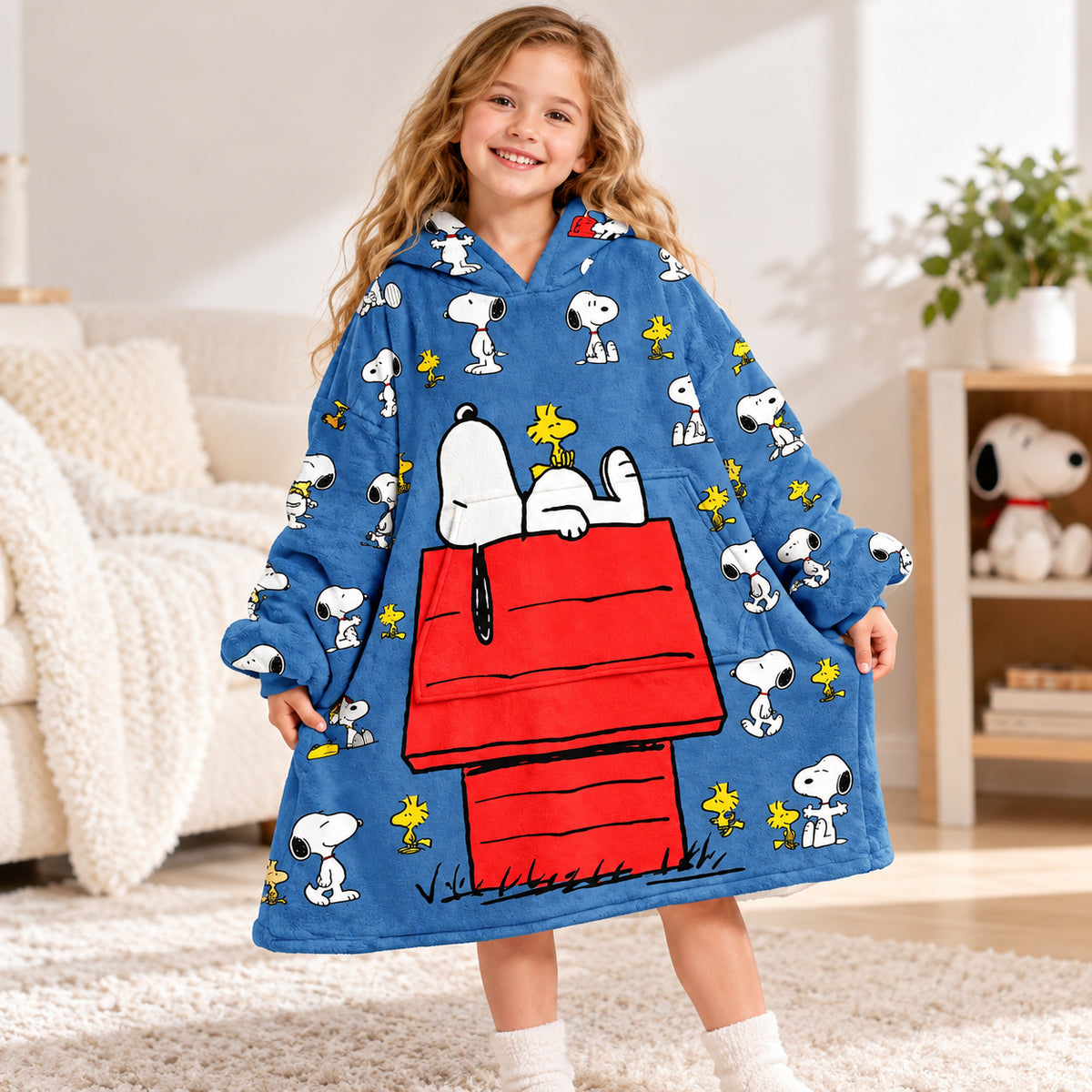 Flying Puppy Adventure Hoodie Blanket – Cozy Cartoon Dog Wearable Blanket