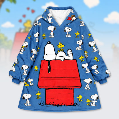 Flying Puppy Adventure Hoodie Blanket – Cozy Cartoon Dog Wearable Blanket