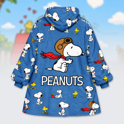 Flying Puppy Adventure Hoodie Blanket – Cozy Cartoon Dog Wearable Blanket