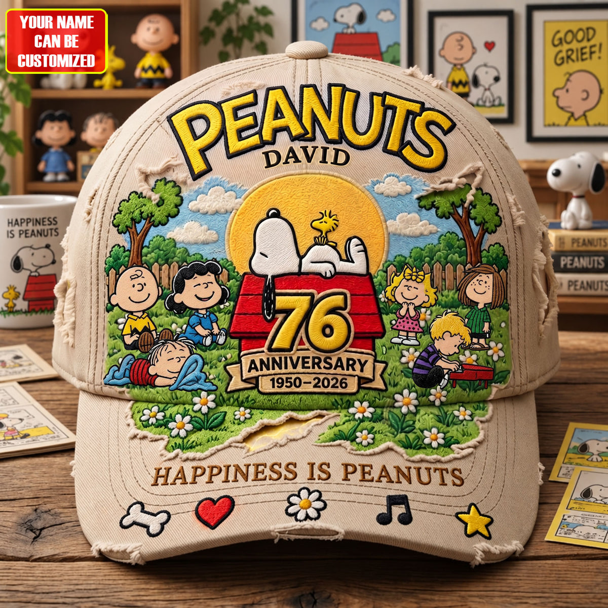 Happiness Is Friendship 76th Anniversary – Personalized Vintage Cartoon Friends Cap