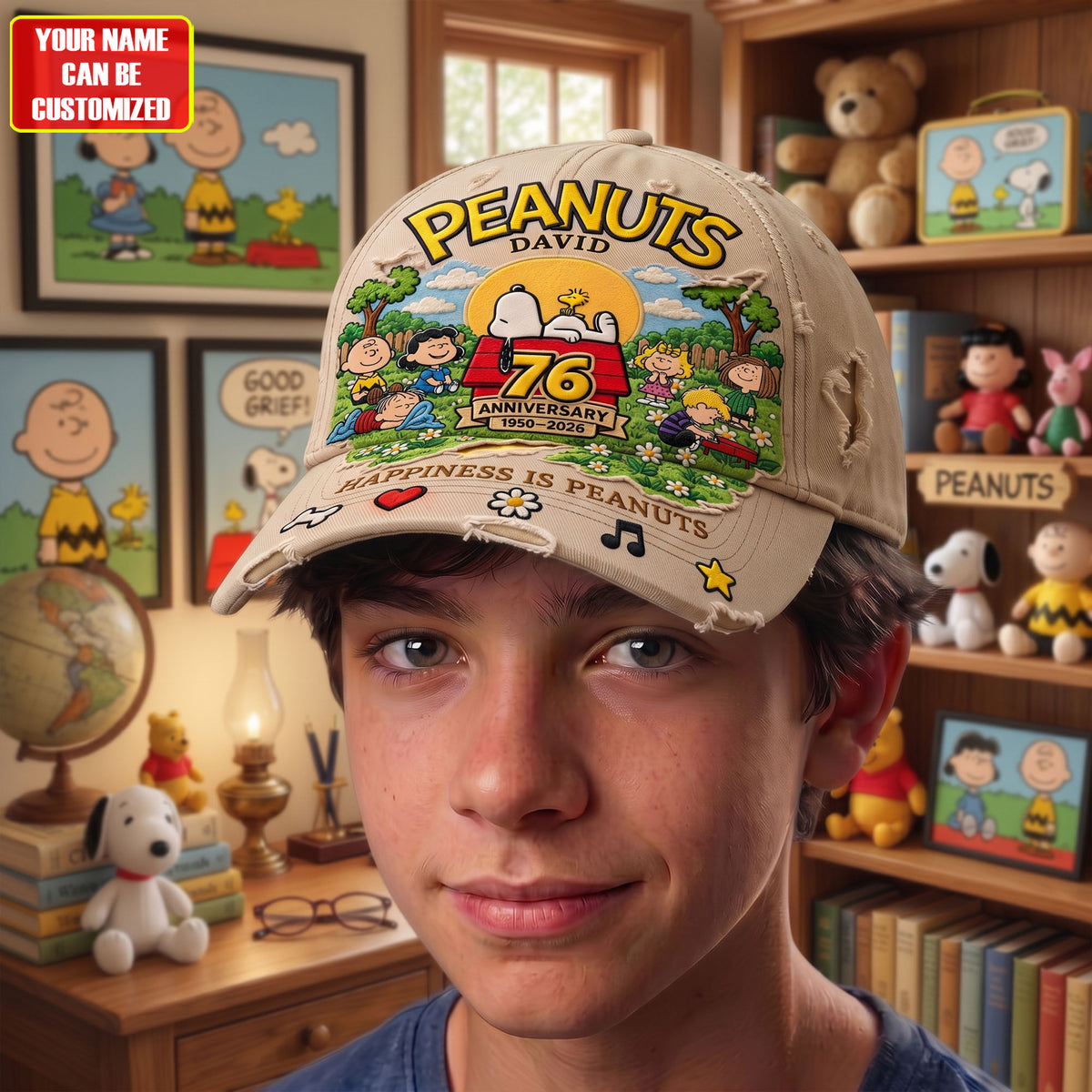 Happiness Is Friendship 76th Anniversary – Personalized Vintage Cartoon Friends Cap