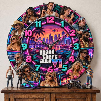 Neon Crime City Legends Wall Clock – Urban Action Adventure Collector Clock