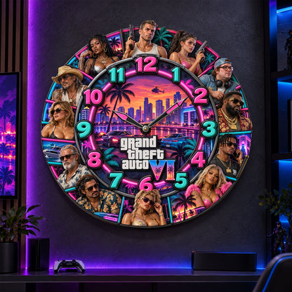 Neon Crime City Legends Wall Clock – Urban Action Adventure Collector Clock