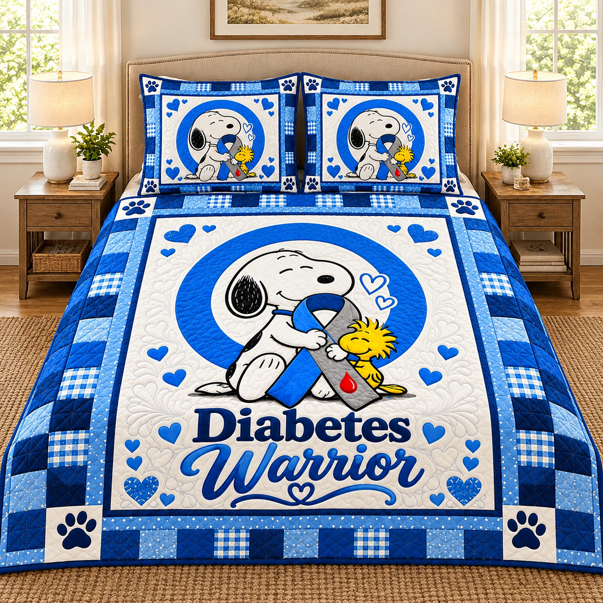 Blue Ribbon Warrior Quilt Bedding Set – Courage & Support Inspirational Bed Set