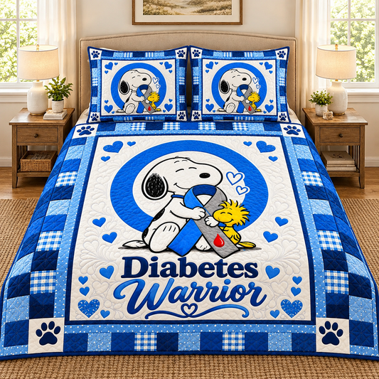 Blue Ribbon Warrior Quilt Bedding Set – Courage & Support Inspirational Bed Set