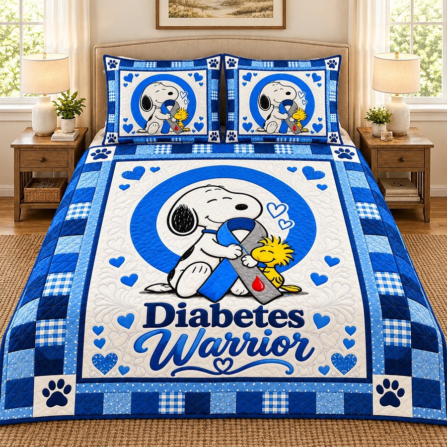 Blue Ribbon Warrior Quilt Bedding Set – Courage & Support Inspirational Bed Set