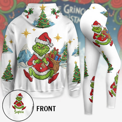 Mischievous Green Christmas Monster - Personalized Stole Christmas Hoodie and Leggings