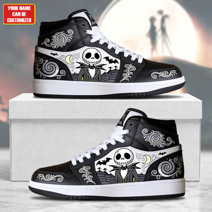 Gothic Halloween AJ1 High Custom Sneaker - Custom Name Gift for Spooky Romance