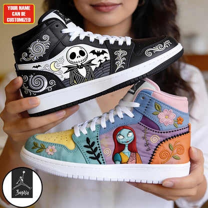 Gothic Halloween AJ1 High Custom Sneaker - Custom Name Gift for Spooky Romance