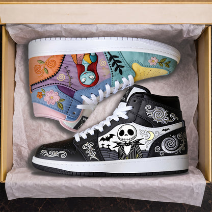 Gothic Halloween AJ1 High Custom Sneaker - Custom Name Gift for Spooky Romance