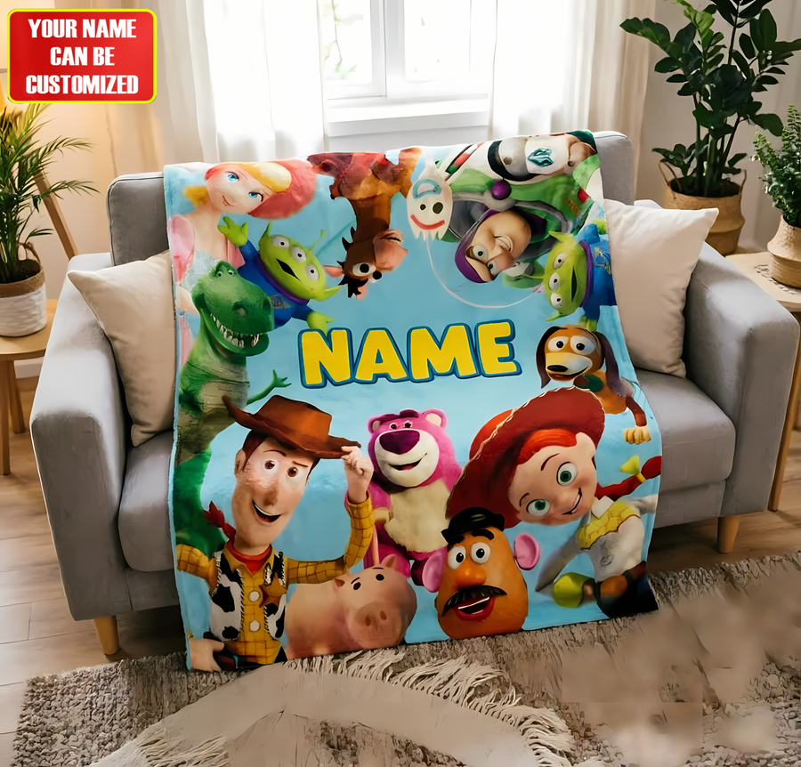 Toy Adventure Friends Blanket – Custom Name Kids Movie Fan Gift