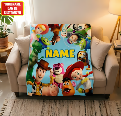 Toy Adventure Friends Blanket – Custom Name Kids Movie Fan Gift