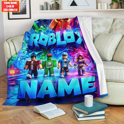 Block Avatar Adventure Blanket – Custom Name Gamer Gift