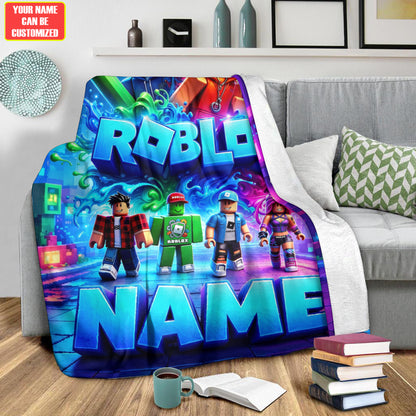 Block Avatar Adventure Blanket – Custom Name Gamer Gift
