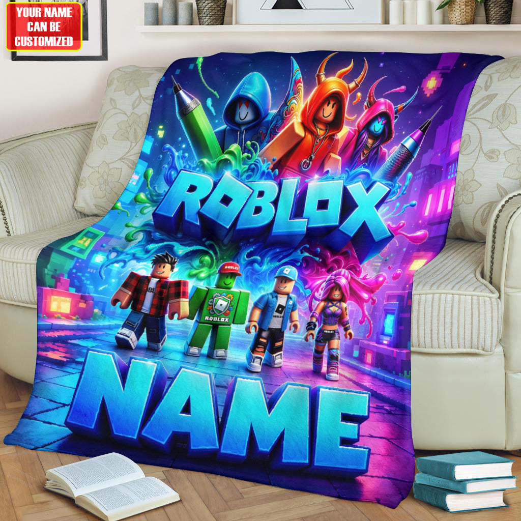 Block Avatar Adventure Blanket – Custom Name Gamer Gift