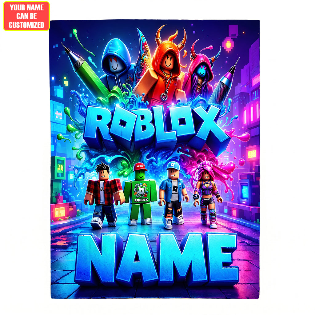 Block Avatar Adventure Blanket – Custom Name Gamer Gift