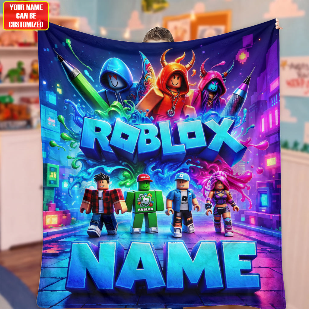 Block Avatar Adventure Blanket – Custom Name Gamer Gift