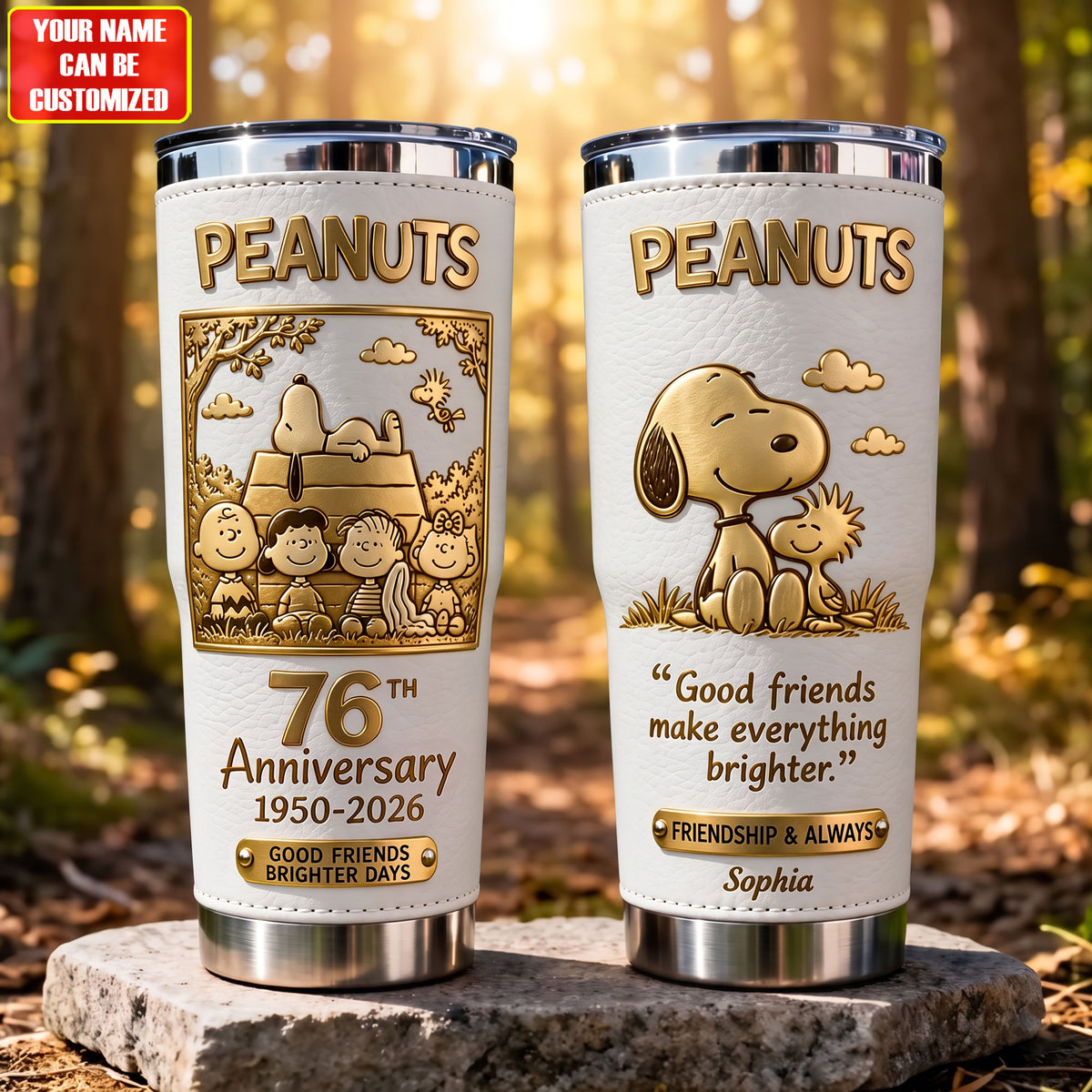 Golden Friendship 76th Anniversary – Personalized Cartoon Friends Tumbler