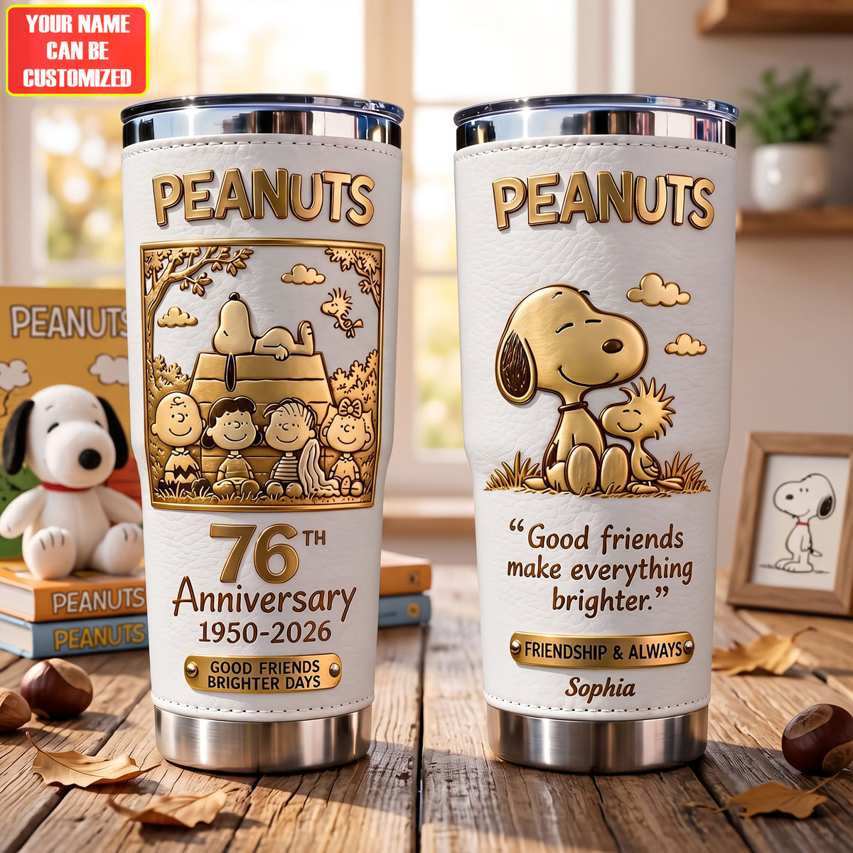 Golden Friendship 76th Anniversary – Personalized Cartoon Friends Tumbler